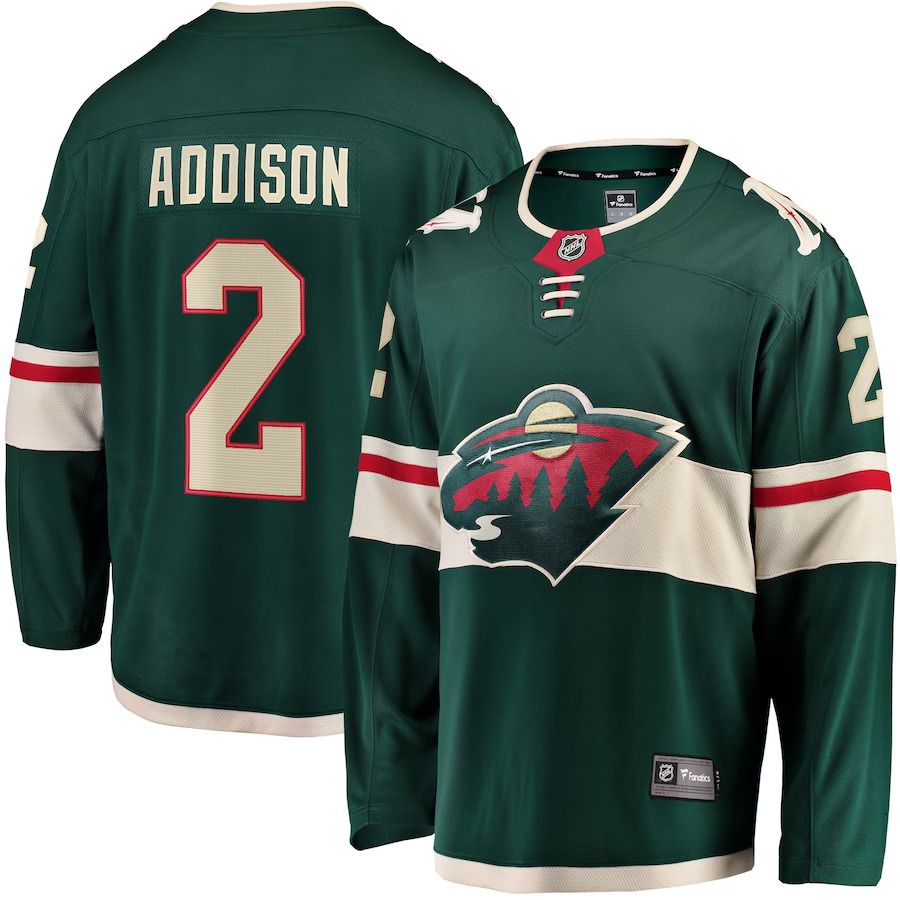 Men Minnesota Wild 2 Calen Addison Fanatics Branded Green Home Breakaway Player NHL Jersey
